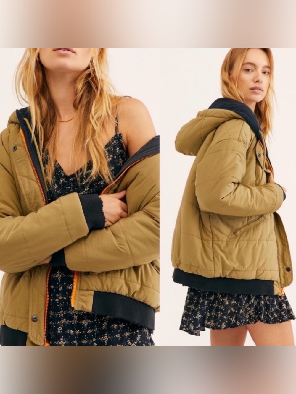 Free People Reversible Hooded Bomber Puffer Sweatshirt Jacket - XS